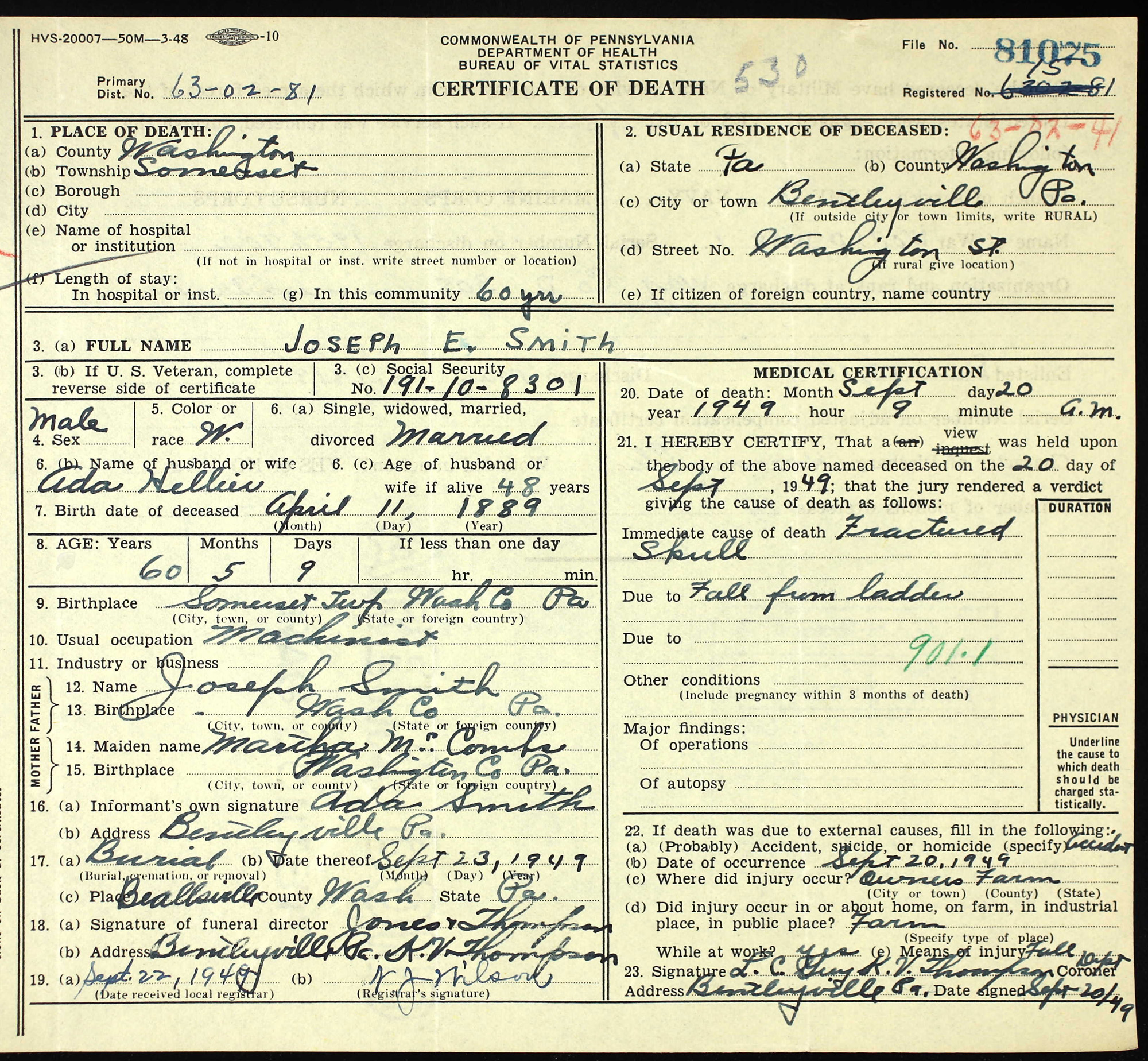 death certificate